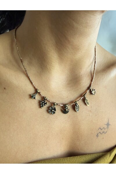 dela otantik قلادة نسائية مصنوعة يدويًا مزينة بالزهور - مجوهرات بوهيمية عرقية أصيلة - قلادة بوهو