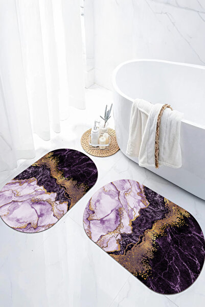 EVİMSEN طقم مقعد المرحاض بقاعدة رقمية مضادة للانزلاق وقابلة للغسل بنمط رخامي ...