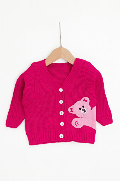 babynow Babynova Bear Figured Button Detailed Baby Girl & Kids Cardigan