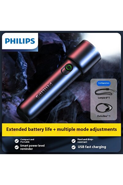 Philips 1235-1pcs 2025 New EDC SFL1235 Portable Flashlight Rechargeable LED Flashlight, Self-defense