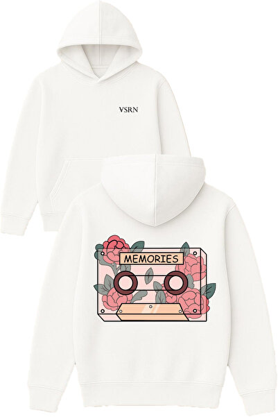 VSRN Memories 1 Design Hanorac alb supradimensionat cu glugă și imprimeu
