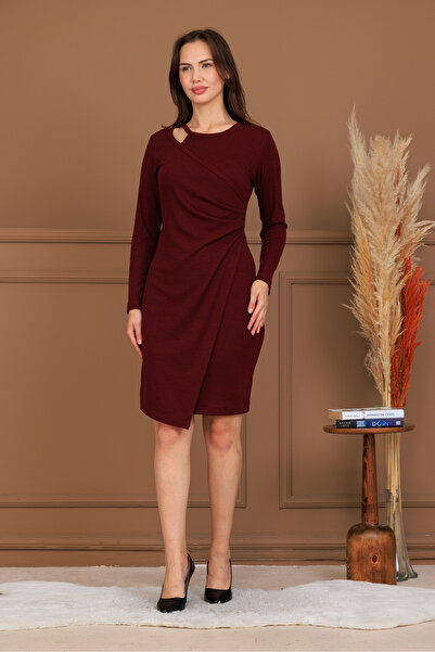 NILO DESGIN Burgundy Stylish Collar Detailed Dress
