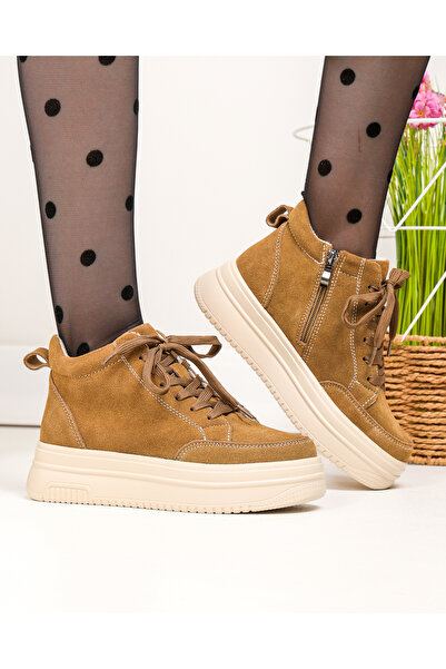 starlike Women's boots made of genuine suede khaki T7026