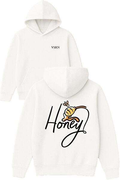 VSRN سويت شيرت أبيض كبير الحجم مطبوع عليه تصميم هوني