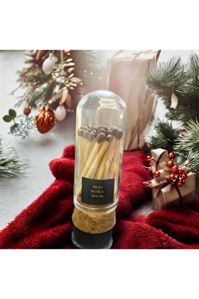 Merz Design Decor Yeni Yıl Yılbaşı Özel Yeşil Seri Cam Fanusta Çakmak Kağıtlı Mantar Kapaklı Kibrit