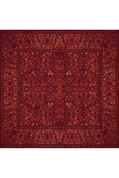 aren.HALI Gerva Çerçeveli Kırmızı Polyester ve Pamuklu Yıkanabilir Kaydırmaz Taban Dijital Baskı Halı