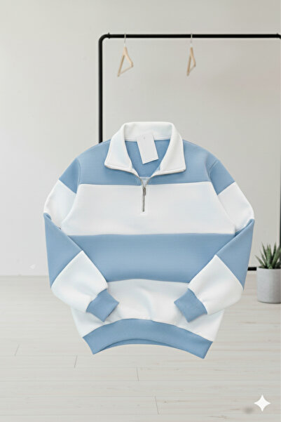 İnsane Minds Світшот з поло-коміром на блискавці в смужку - без принта, однотонний