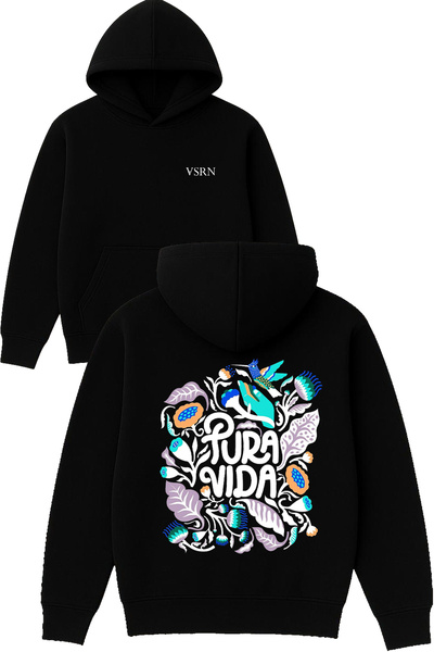 VSRN سترة بورا فيدا ديزاين مطبوع قصة فضفاضة سوداء بغطاء رأس