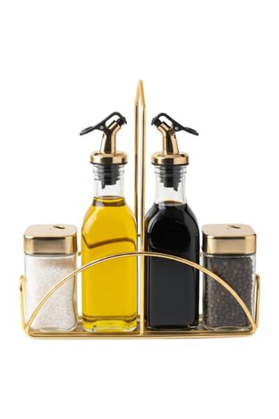 Aurov Set of 2 Olives and 2 Containers for Spices, Oil or Other Liquids, Stainless Steel, Metallic