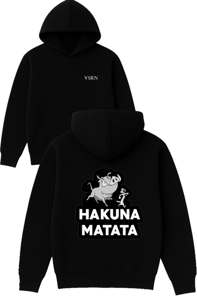VSRN هاكونا ديزاين مطبوع قصة فضفاضة سويت شيرت أسود بغطاء رأس