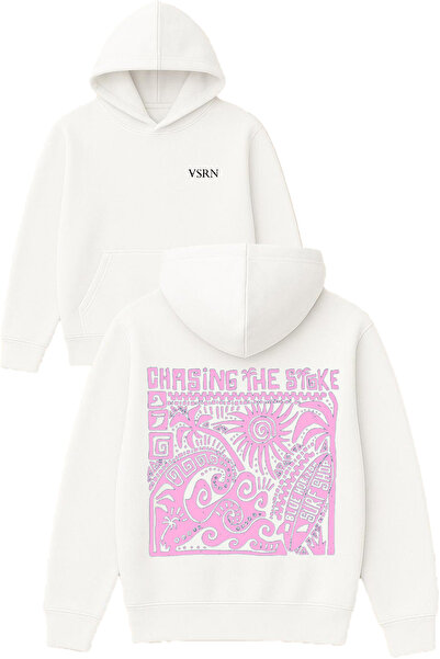 VSRN سترة تشيسينج ذا ستوك ديزاين مطبوع قصة فضفاضة بيضاء بغطاء رأس