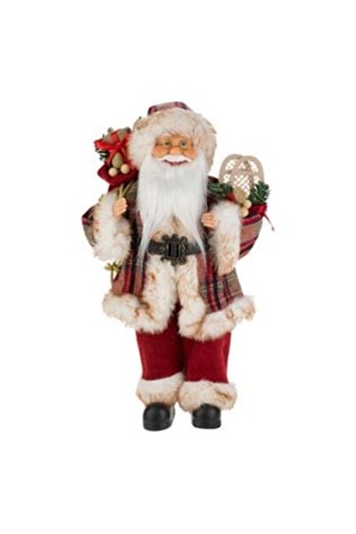 OEM Figurină decorativă Moș Crăciun cu costum în carouri - 45 cm
