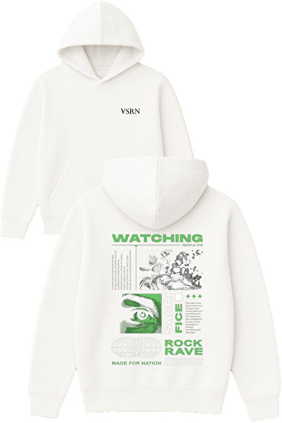 VSRN تصميم ووتشينج مطبوع قصة فضفاضة سويت شيرت أبيض بغطاء رأس