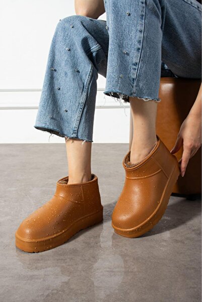 MissPapatya NORDIA Tan Γυναικείες Αδιάβροχες Ζεστές Χειμερινές Κοντές Μπότες με Γούνα