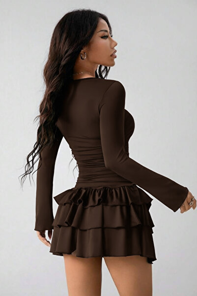 ecemore Μίνι φόρεμα με μακρυμάνικο φόρεμα με βολάν E9107