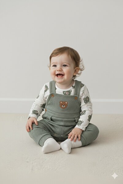 Le Touche Bear Embroidered Baby Romper 3-Piece Romper Set Sleeved Bodysuit with Pockets Romper and Socks Baby Outfit 3-6-9 Months