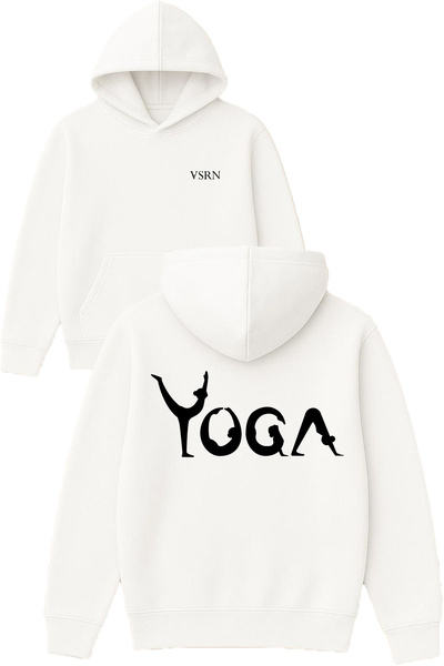 VSRN Hanorac cu glugă alb supradimensionat cu imprimeu Yoga 1 Design