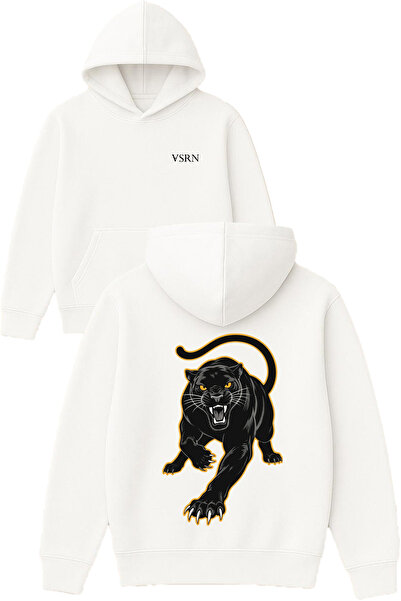 VSRN Hanorac alb supradimensionat cu glugă, cu imprimeu Black Panther Design