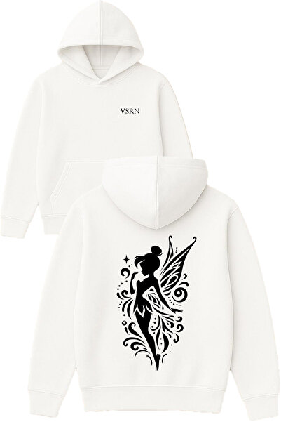 VSRN Φούτερ με στάμπα Angel Design σε μεγάλο μέγεθος, λευκό με κουκούλα