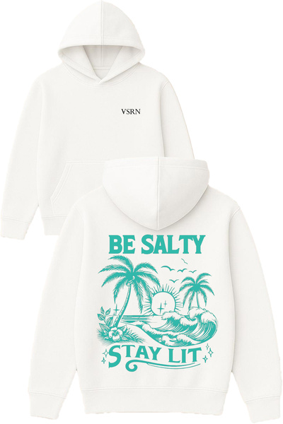 VSRN Hanorac alb supradimensionat cu glugă și imprimeu Be salty Design