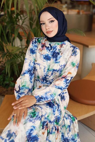 Hiccup Bdart Buttoned and Belted Detail Crew Neck Maxi Dress