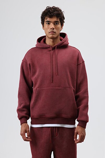 VAMOSCLO Basic Oversized Washable Hoodie Claret Red