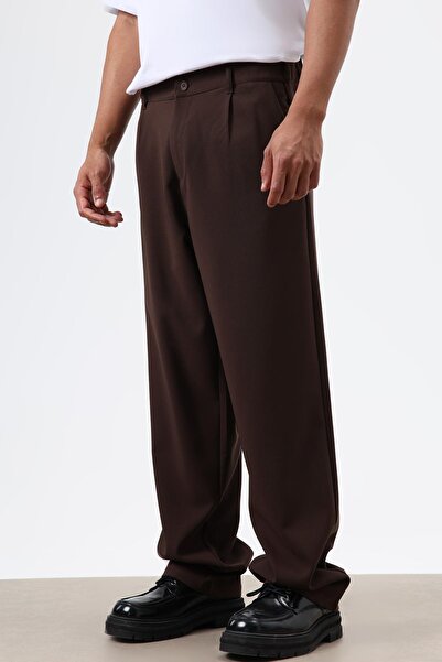 VAMOSCLO Baggy Fit Fabric Pants Coffee