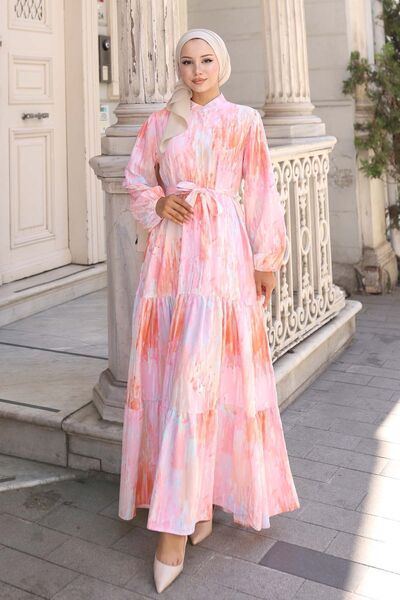 Hiccup BDART Düğmeli ve Kuşak Detaylı Bisiklet Yaka Maxi Elbise