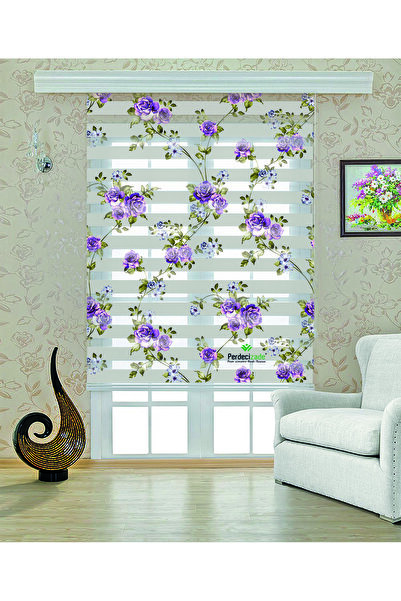 Yznhome Mor Orkide Çiçek Desenli Şık Zebra Perde – YZN-528