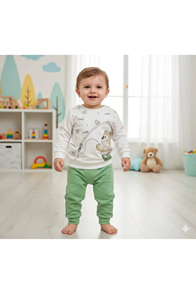 Poppy بدلة كاجوال مكونة من قطعتين للأولاد تيدي بير مطبوع