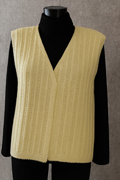 henaabag Çeyizlik krem el işi yelek, el örgüsü kışlık yelek