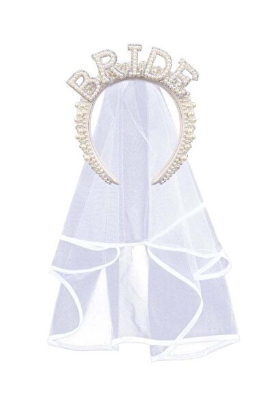 Generic Bride To Be Pearl Headband with Veil for Bridal Shower & Bachelorette Party