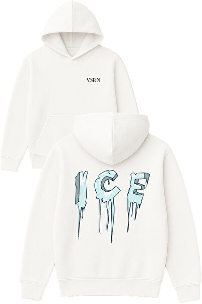 VSRN تصميم آيس مطبوع قصة فضفاضة سويت شيرت أبيض بغطاء رأس