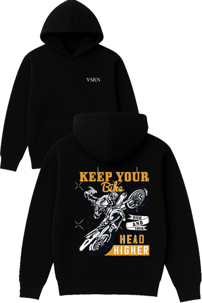 VSRN حافظ على دراجتك سويت شيرت بتصميم مطبوع قصة فضفاضة باللون الأسود بغطاء رأس