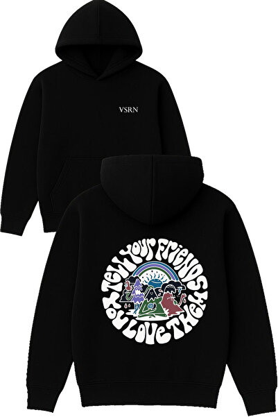 VSRN أخبر أصدقائك، سويت شيرت ديزاين مطبوع قصة فضفاضة أسود بغطاء رأس
