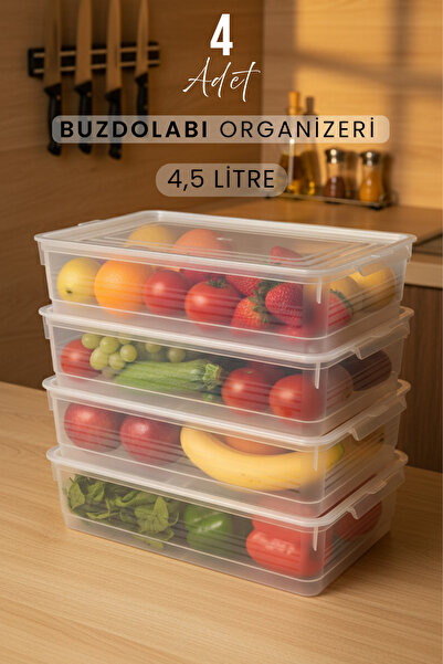 Siyempi مجموعة من 4 منظمات للثلاجة مع أغطية غير قابلة للكسر، منظم داخلي للخزا...