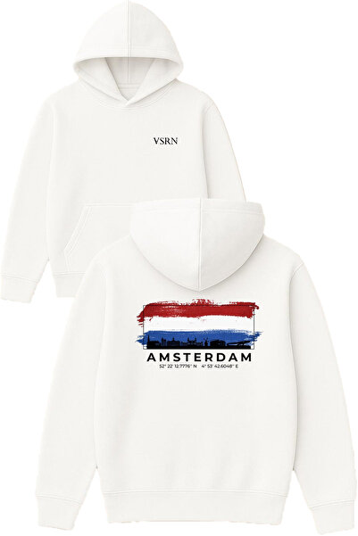 VSRN أمستردام ديزاين مطبوع قصة فضفاضة سويت شيرت أبيض بغطاء رأس