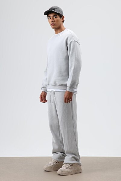 VAMOSCLO Πλενόμενος φαρδύς αθλητικός παντελόνι σε ανοιχτό γκρι χρώμα