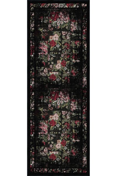aren.HALI Born Desenli Siyah Polyester ve Pamuklu Yıkanabilir Kaydırmaz Taban Dijital Baskı Halısı