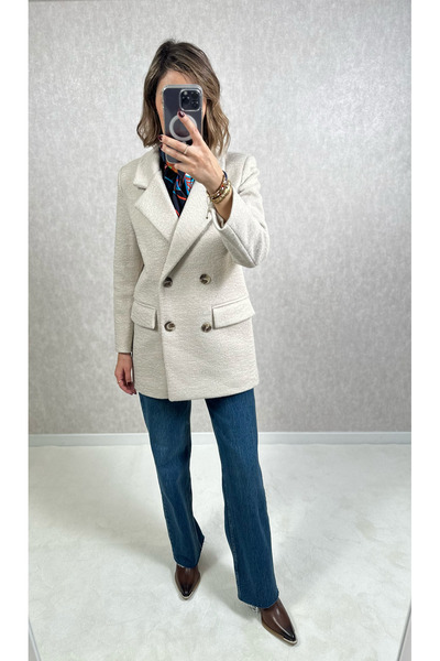 Gardropmikseri Kruvaze Kapamalı Buklet Kumaş Ceket