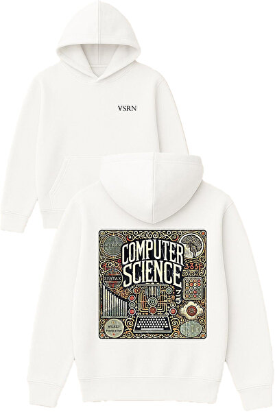 VSRN Computer Science Design Hanorac alb supradimensionat cu glugă, imprimat