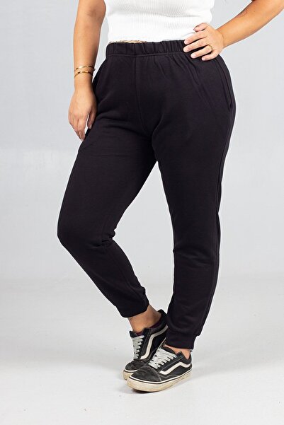 Truva XXL 3 Thread Combed Cotton Sweatpants Plus Size Black |   Relaxed Fit Without Padding
