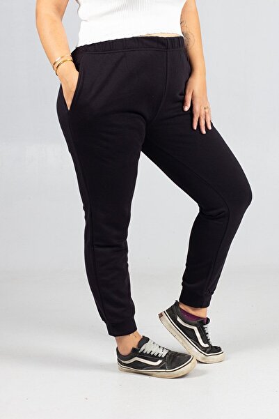 Truva XXL 3 Thread Combed Cotton Sweatpants Plus Size Black |   Relaxed Fit Without Padding