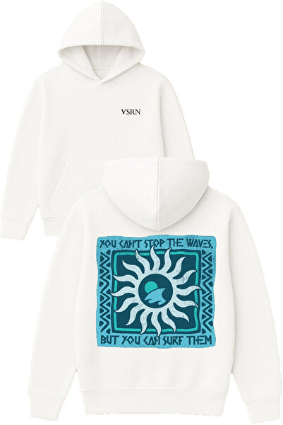 VSRN سترة لا تُوقف أبدًا بتصميم أمواج البحر مطبوع قصة فضفاضة باللون الأبيض بغ...