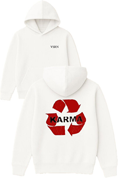 VSRN Hanorac alb supradimensionat cu glugă și imprimeu Karma Design