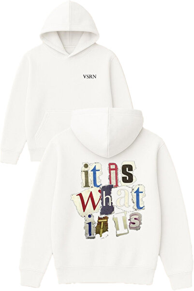 VSRN it is what it is تصميم مطبوع قصة فضفاضة سويت شيرت أبيض بغطاء رأس