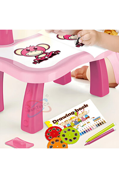 Tim Drawing Table with Projector for Kids – 3 Discs×24 Templates, 2 Markers, Relaxing Music, Eraser Board