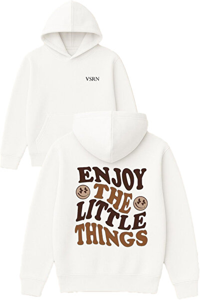 VSRN استمتع بالتصميم الصغير مطبوع قصة فضفاضة سويت شيرت أبيض بغطاء رأس