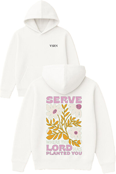 VSRN سترة سير لورد ديزاين مطبوع قصة فضفاضة بيضاء بغطاء رأس