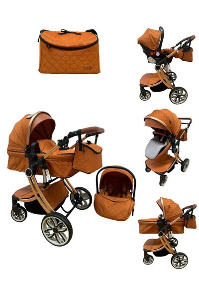 L-Sun 3-in-1 Egg Stroller with Built-in Carrycot and Car Seat, 0-36 months - Orange